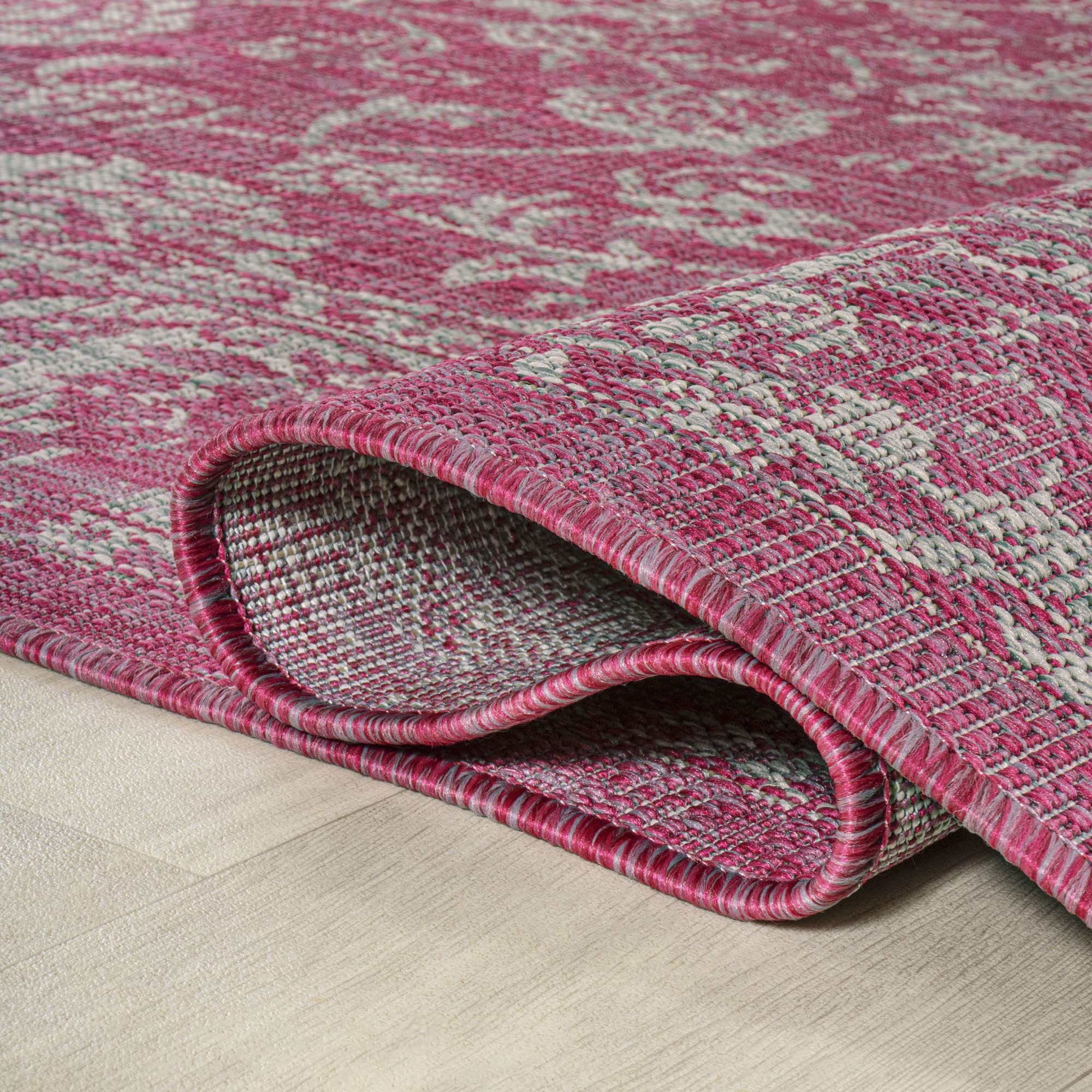 Jonathan Y Smb100A-28 Tela Bohemian Textured Weave Floral Indoor/Outdoor Red/Taupe 2 Ft. X 8 Ft. Runner Rug, Coastal,Easycleaning,Hightraffic,Livingroom,Backyard, Non Shedding