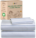 California Design Den Blue Stripe Twin Sheet Set, 100% Organic Cotton Percale Sheets, Deep Pocket Twin Sheets & Pillowcase Set - Blue Stripe