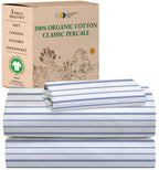 California Design Den Blue Stripe Twin Sheet Set, 100% Organic Cotton Percale Sheets, Deep Pocket Twin Sheets & Pillowcase Set - Blue Stripe