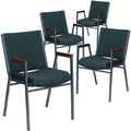 4 Pk. 3 Thickly Padded, Green Patterned Upholstered Stack Chair with Arms