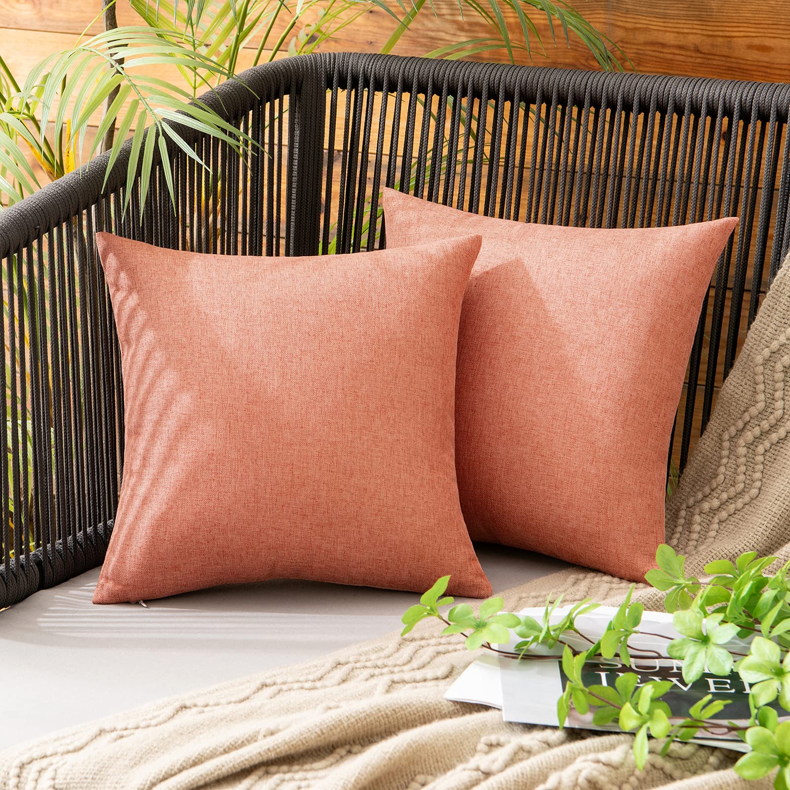 Miulee Pack Of 2 Outdoor Waterproof Throw Pillow Covers Decorative Solid Polyester Linen Garden Farmhouse Cushion Cases For Pati