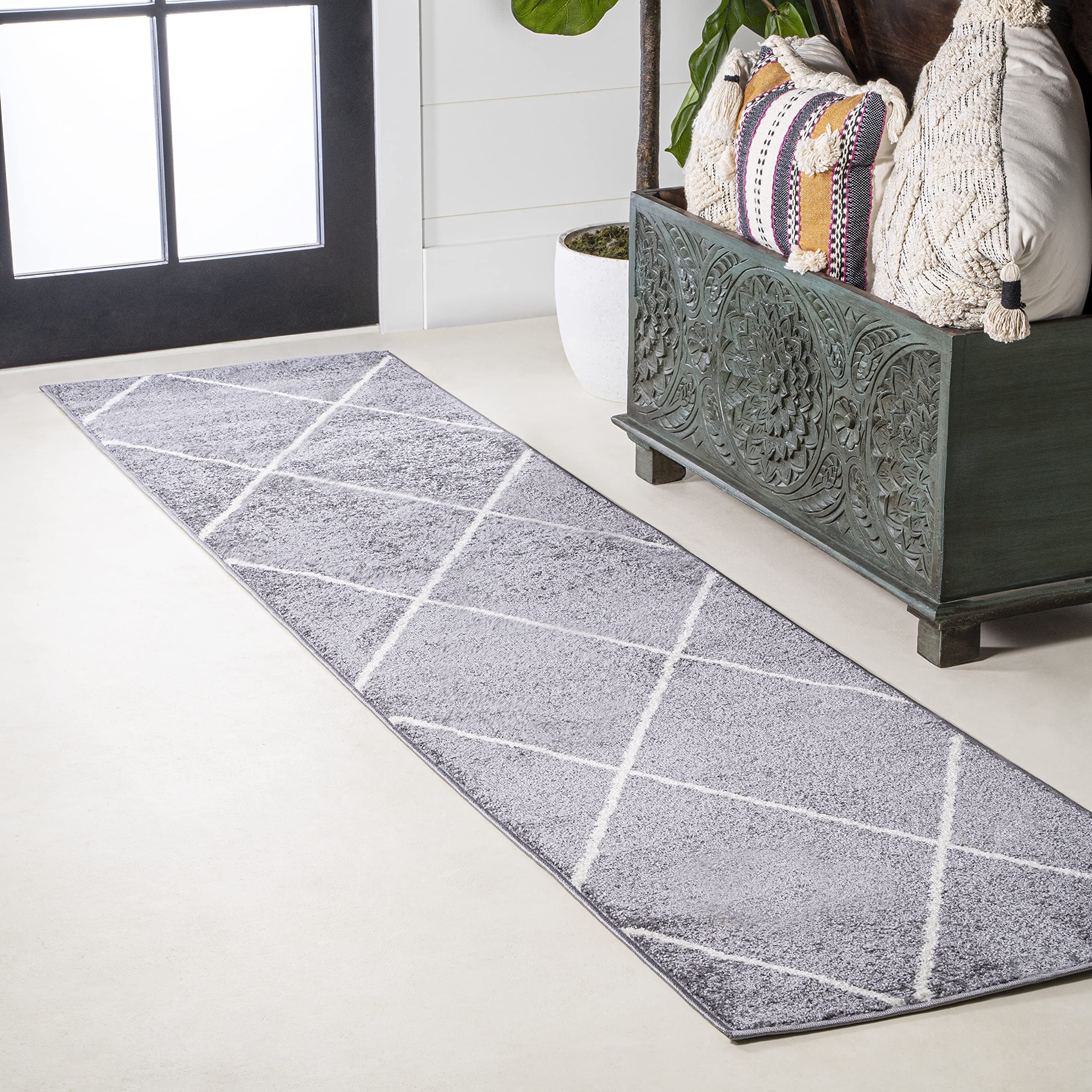 JONATHAN Y SEU102F-4 Cole Minimalist Diamond Trellis Indoor Area-Rug, Modern, Contemporary, Casual Easy-Cleaning,Bedroom,Kitchen