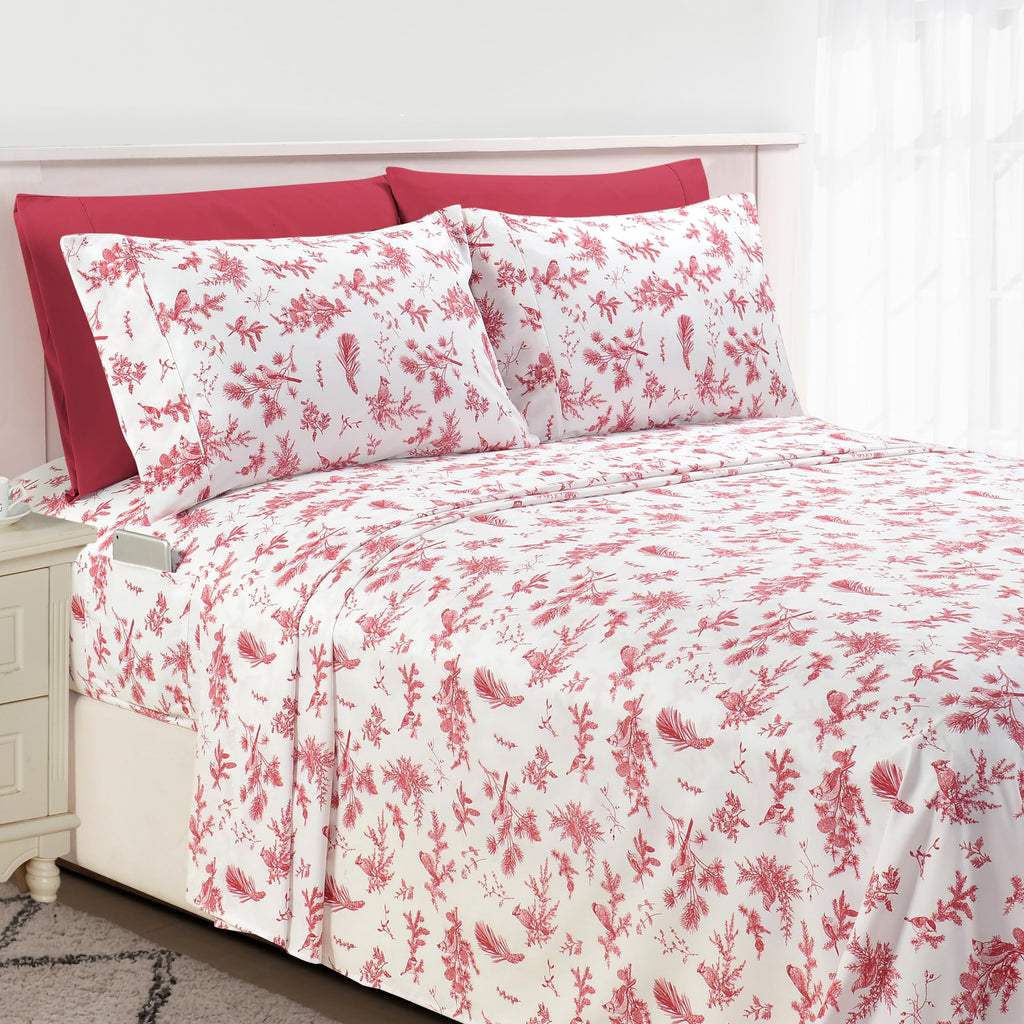 Elegant Comfort Luxury Soft Bed Sheets Cardinal Pattern - 1500 Premium Hotel Quality Microfiber Softness Wrinkle And Fade Resistant (4-Piece) Bedding Set, Twin, Cardinal
