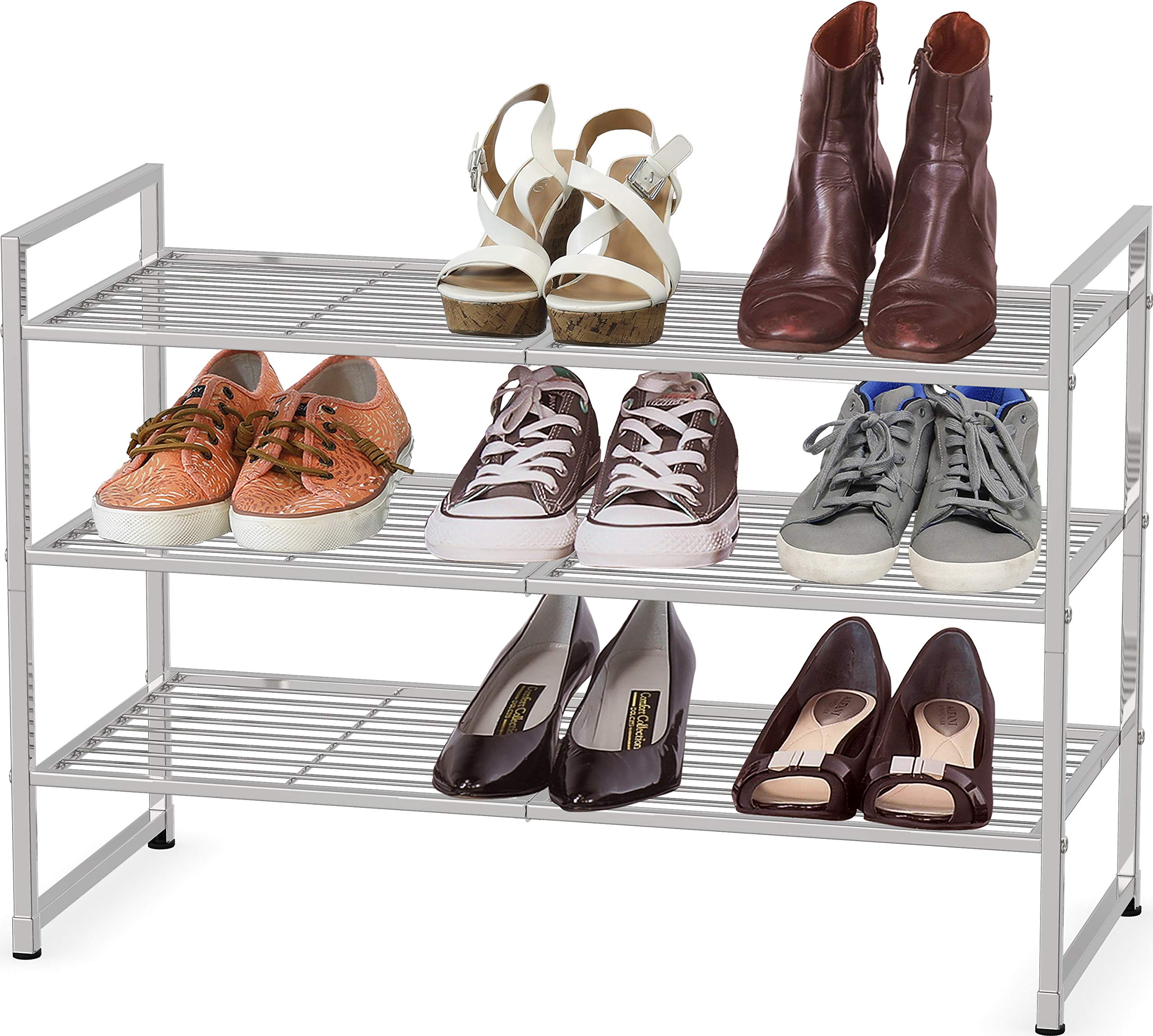 Simple Houseware 3-Tier Stackable Shoes Rack Storage Shelf, Silver
