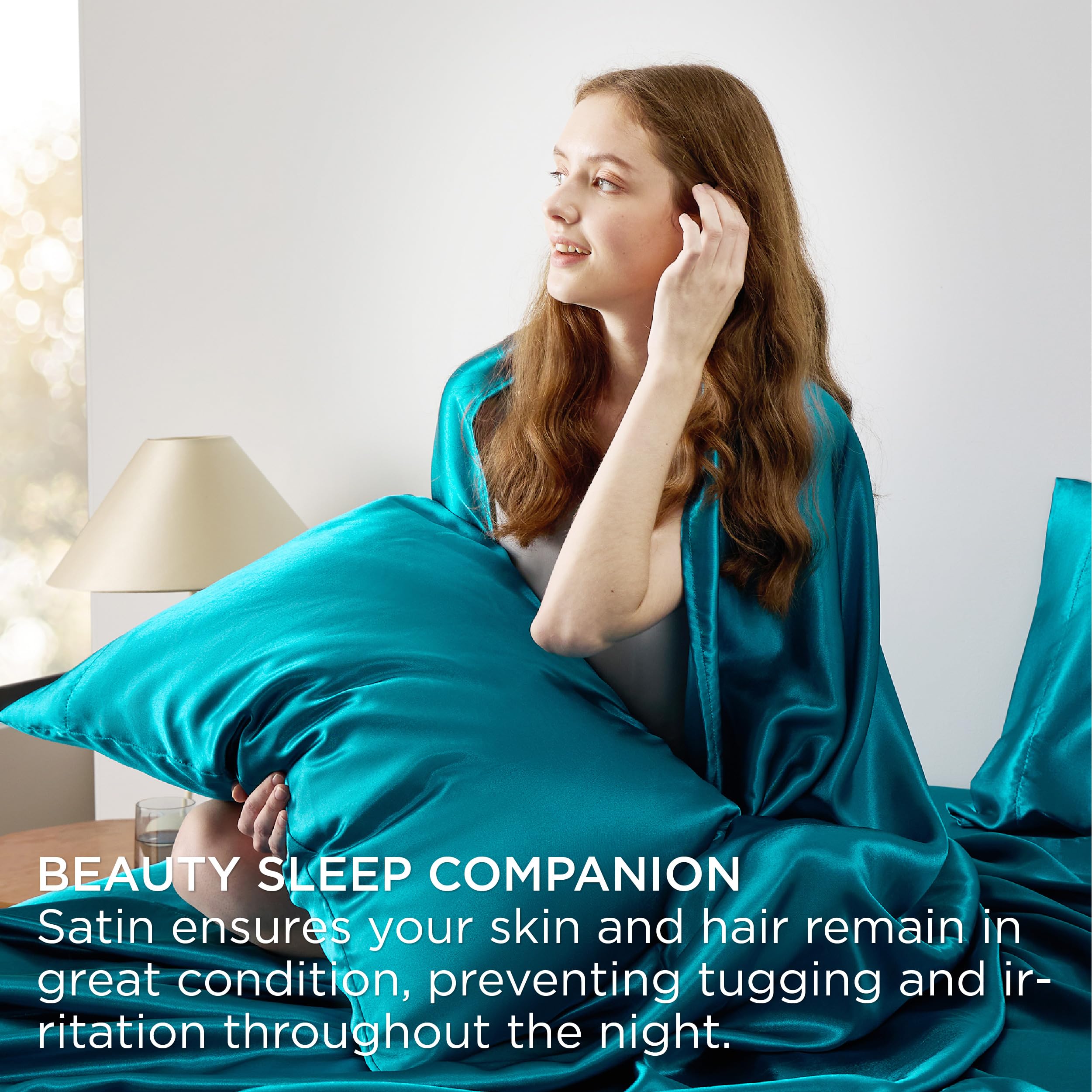 Bedsure Satin Sheets King - Similar To Silk Sheets, Silky Bedsheet, Luxury & Ultra Soft, Non-Fading & Wrinkle Free, Good For Hair & Skin, Gifts For Women, 4 Pieces, Teal