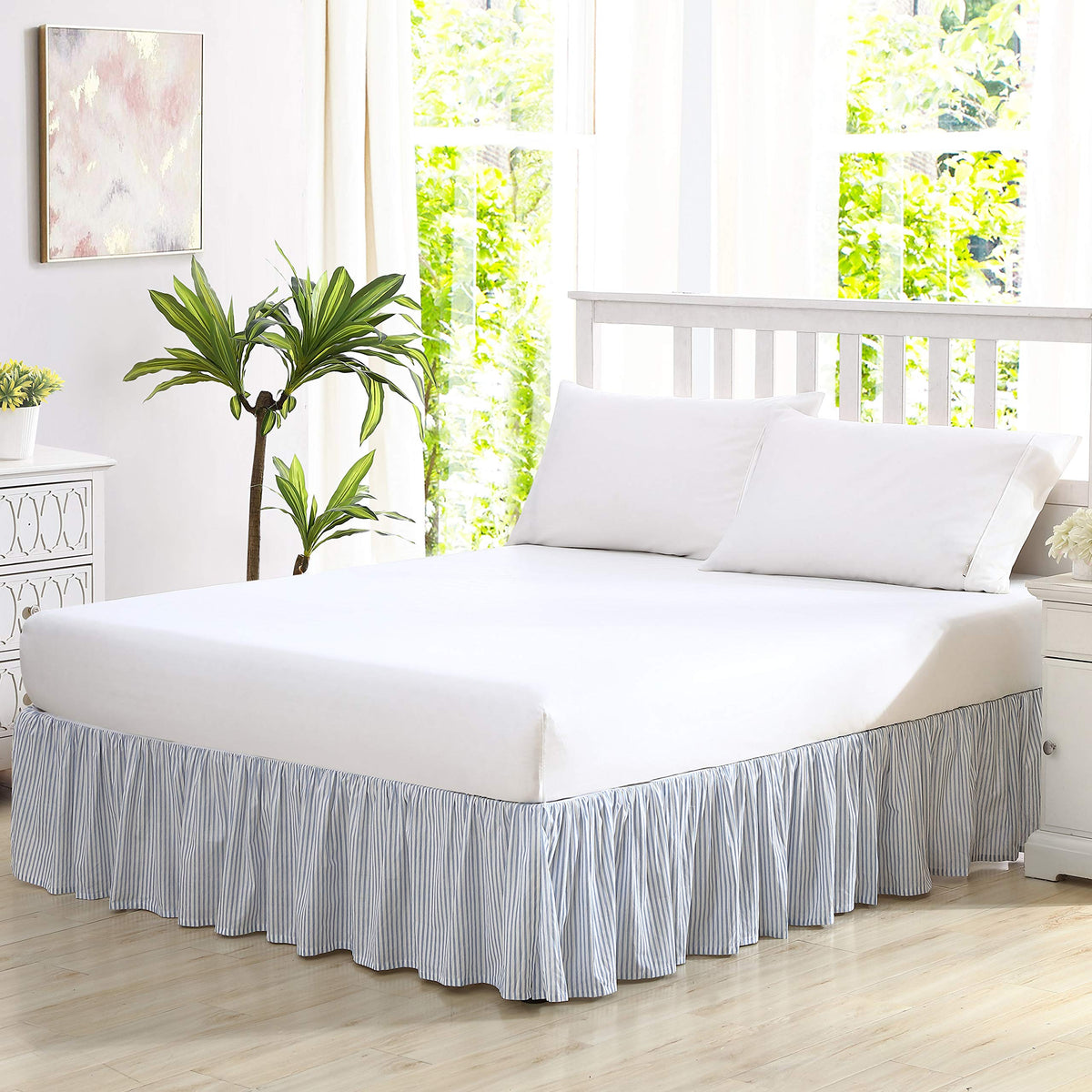 Laura Ashley Home - Cotton Ruffled Bedskirt, Lightweight Home Decor With Classic Style (Blue, King)