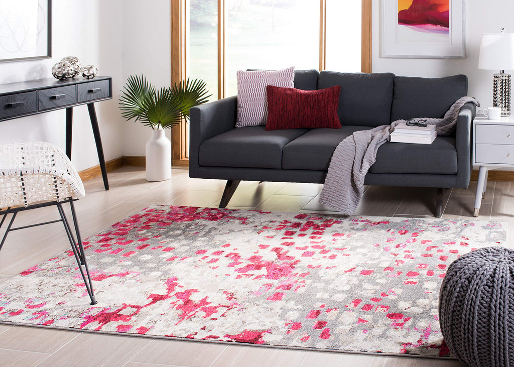 Safavieh Madison Collection Area Rug - 6' X 9', Grey & Red, Boho Abstract Distressed Design, Non-Shedding & Easy Care, Ideal For