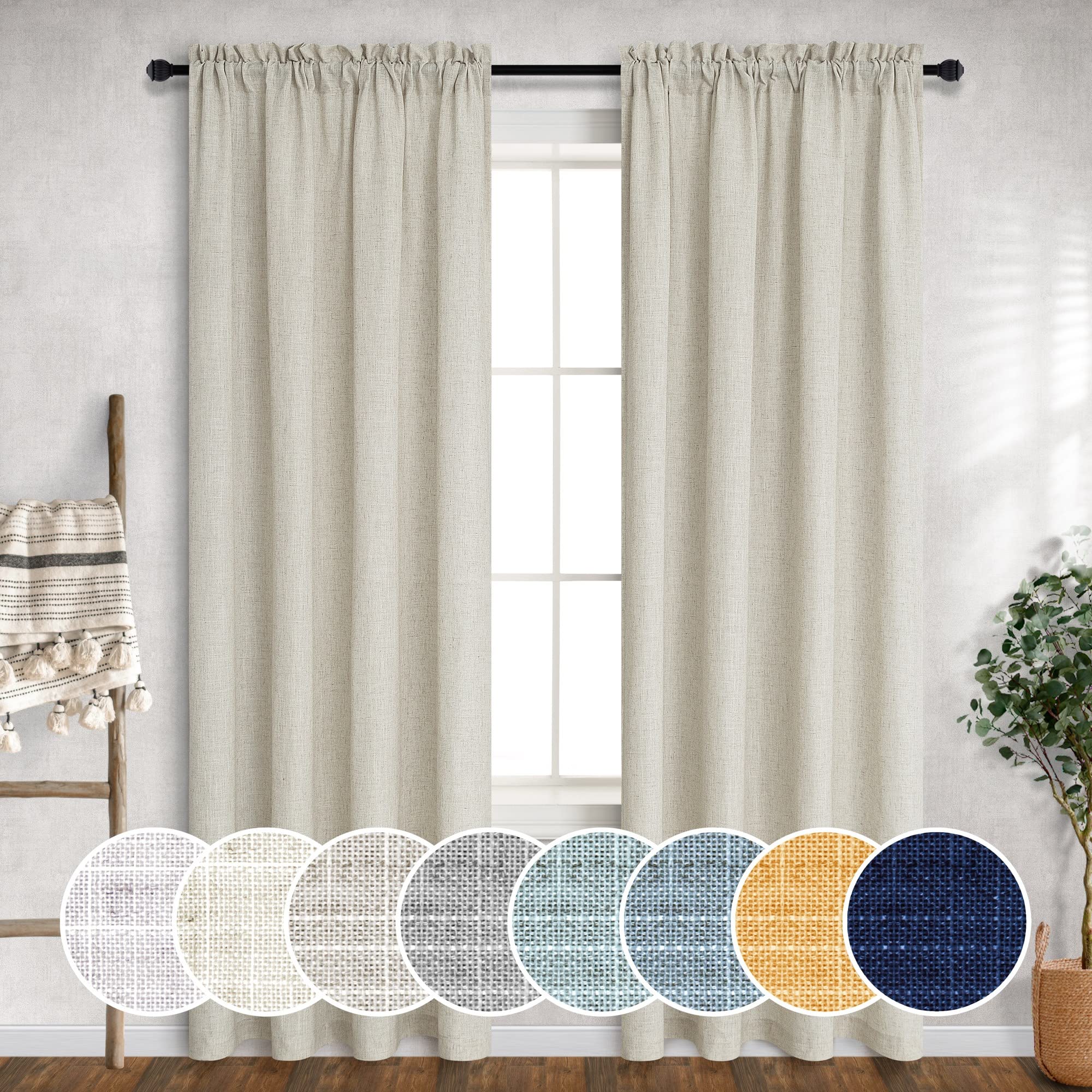 Mrs.Naturall 60 Inch Wide Curtains Beige For Living Room 2 Panel Set Pole Pocket Drape Semi Sheer Primitive Linen Extra Large Burlap Farmhouse Curtain For Bedroom Neutral Earth Width 5X8 Ft Long 60X96