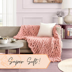 Adyrescia Chunky Knit Blanket Throw | 100% Hand Knit With Jumbo Chenille Yarn (50''X60'', Seashell Pink)