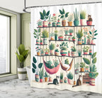 Ambesonne Aesthetic Shower Curtain, Indoor Garden Illustration With Cats And Bohemian Pots Print, Cloth Fabric Bathroom Decor Se