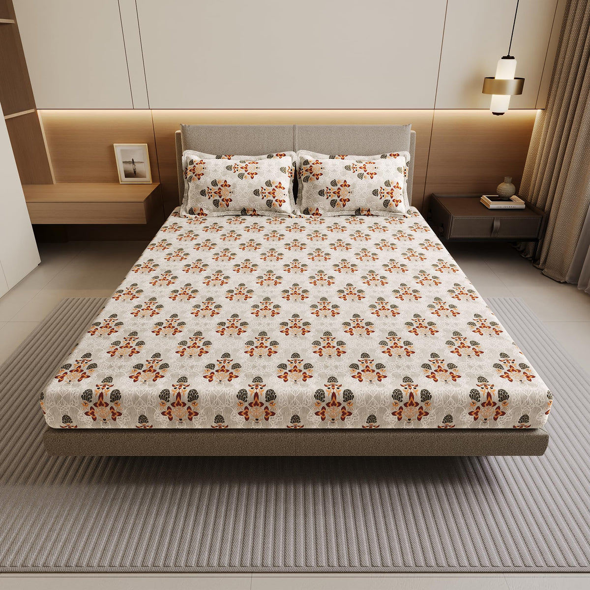 Divine Casa 144 Tc Cotton Double Fitted Bedsheet 200 X 150 Cm Soft Breathable Elastic Bed Cover For Double Bed Mattress Comforta