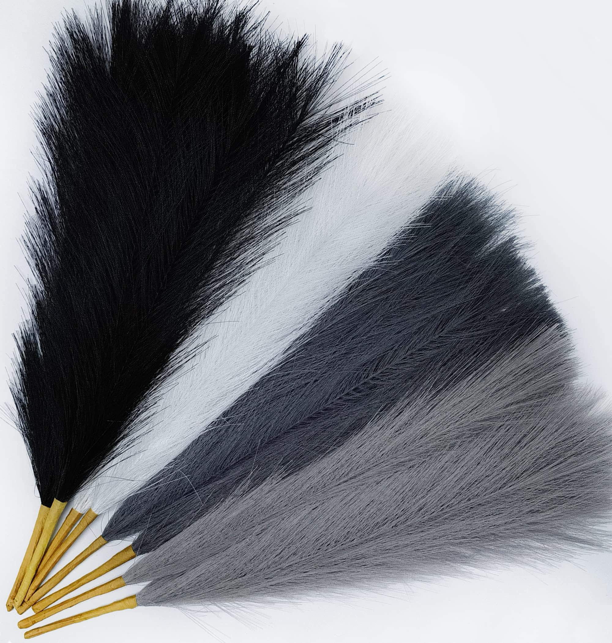 8 Pcs 17' Pampas Grass Faux Dried Decor, Fluffy Fake Small Pompas Artificial Black White Grey Gray Pompous Short Stems Bouquet