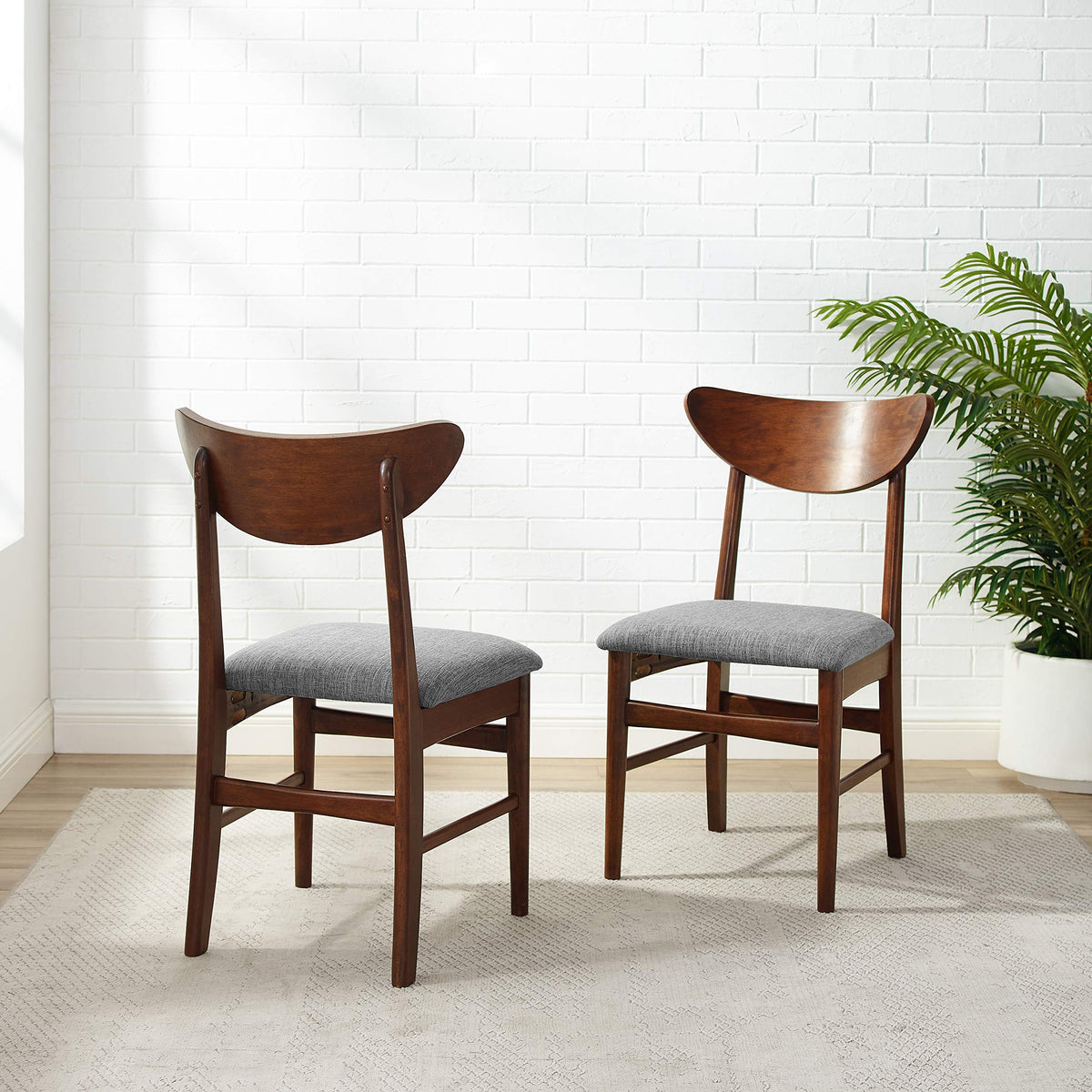 Crosley Furniture Landon Mid Century Modern Wood Dining Chairs with Upholstered Seat Set of 2, Mahogany