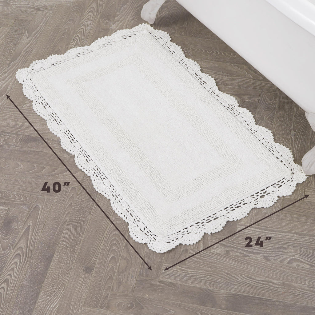 Laura Ashley Crochet Cotton 24X40 Bath Rug, Creamy White
