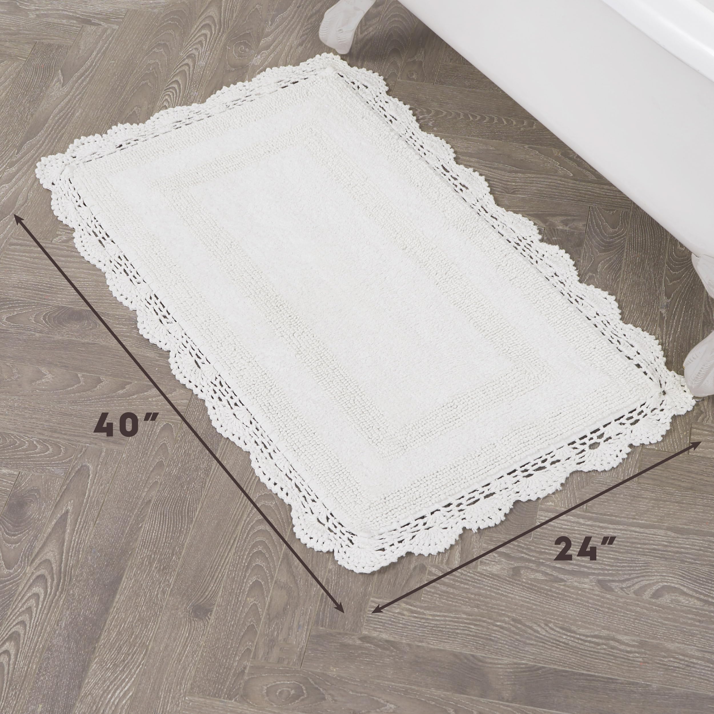 Laura Ashley Crochet Cotton 24X40 Bath Rug, Creamy White