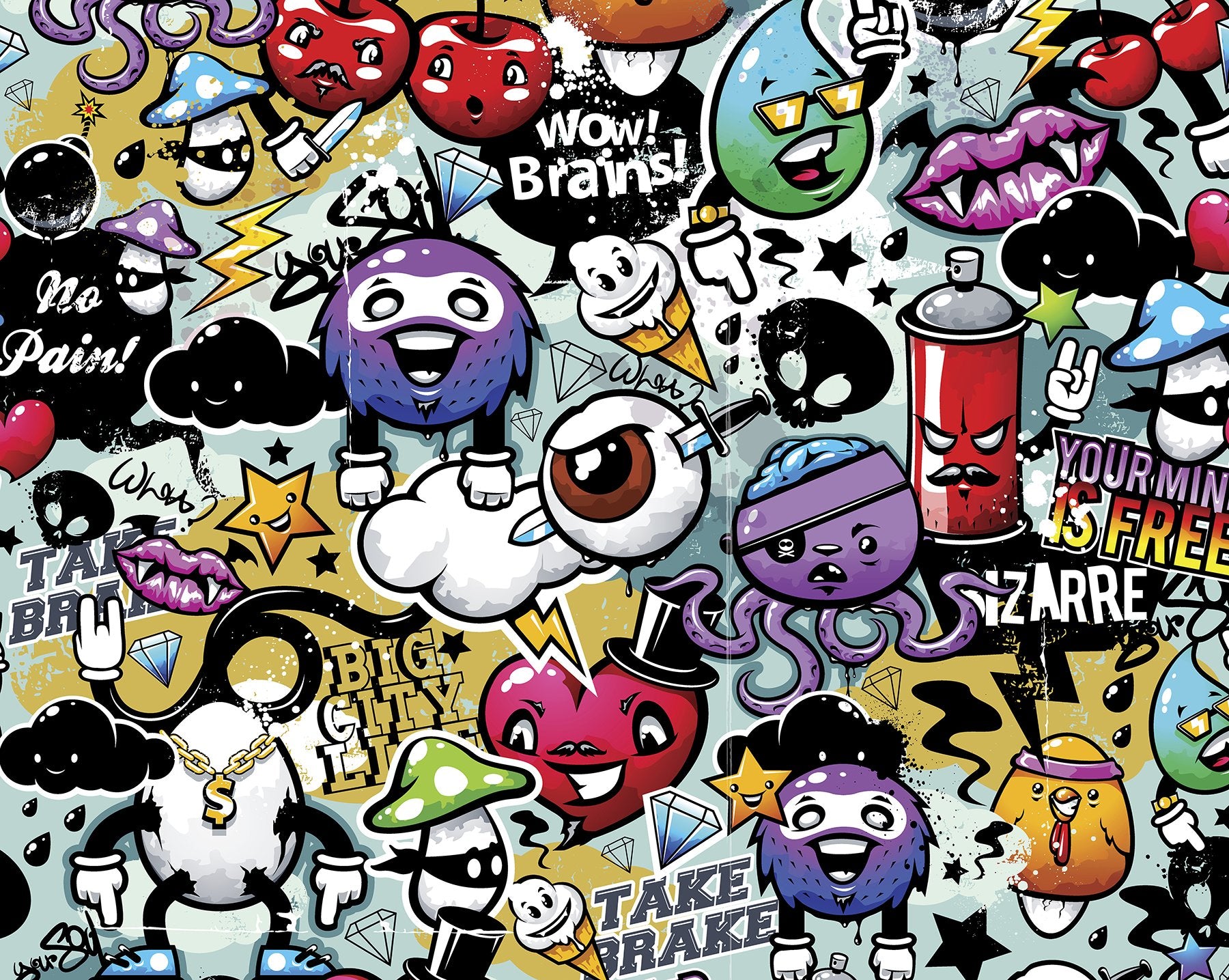 OhPopsi WALS0004 Graffiti Monster Wall Mural, Multicolor