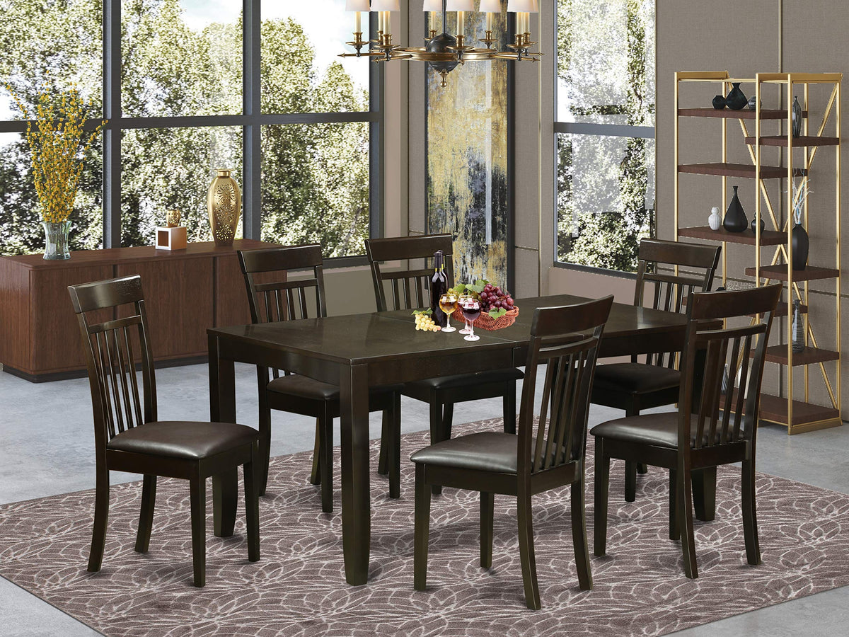 East West Furniture LYCA7-CAP-LC Lynfield 7 Piece Kitchen Set Consist of a Rectangle Wooden Table with Butterfly Leaf and 6 Faux Leather Dining Chairs, 36x66 Inch, Cappuccino