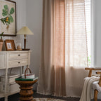 Sutuo Home Boho Curtains For Bedroom Living Room, Semi Blackout Linen Striped Farmhouse Vintage Tassels Window Treatment Bohemian Embroidery Drape, Rod Pocket 1 Panel 52' W X 120' L, Coffee Linen