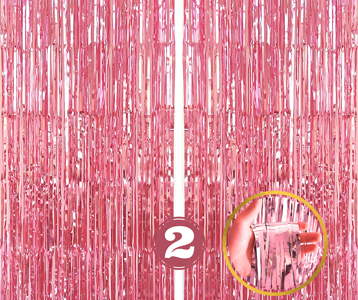 Flyloons Pink Foil Curtains for Birthday Decoration Items Pack of 2 Backdrop Baby Shower Anniversary, Marriage, Bachelorette Par