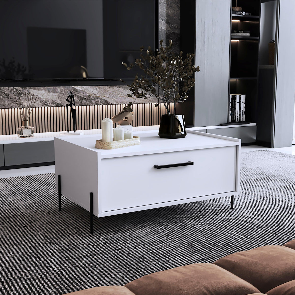 Depot EShop Juneau Coffee Table 1 Shelf 4 Legs White