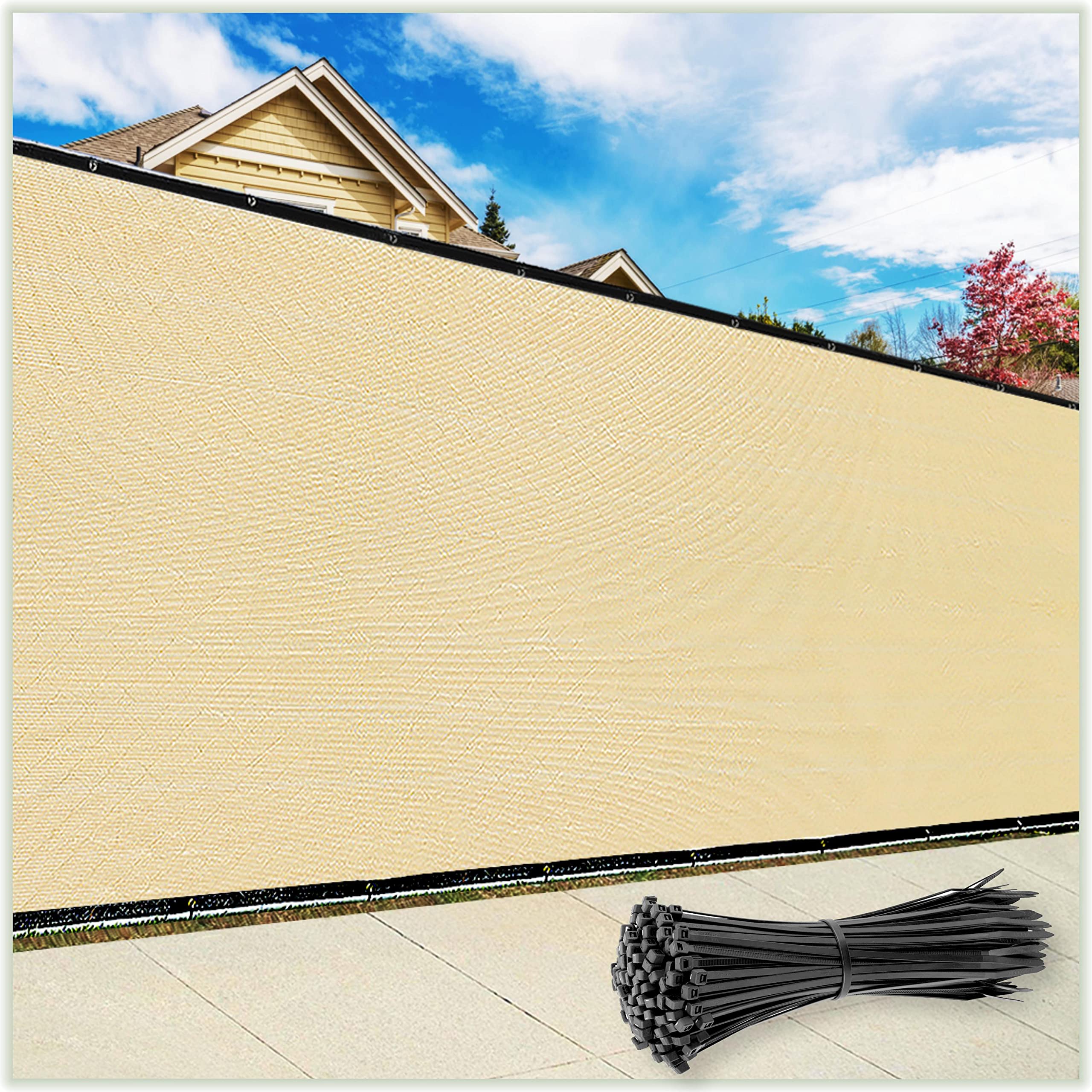 Colourtree 8' X 50' Beige Fence Privacy Screen Windscreen Cover Fabric Shade Tarp Netting Mesh Cloth - Commercial Grade 170 Gsm
