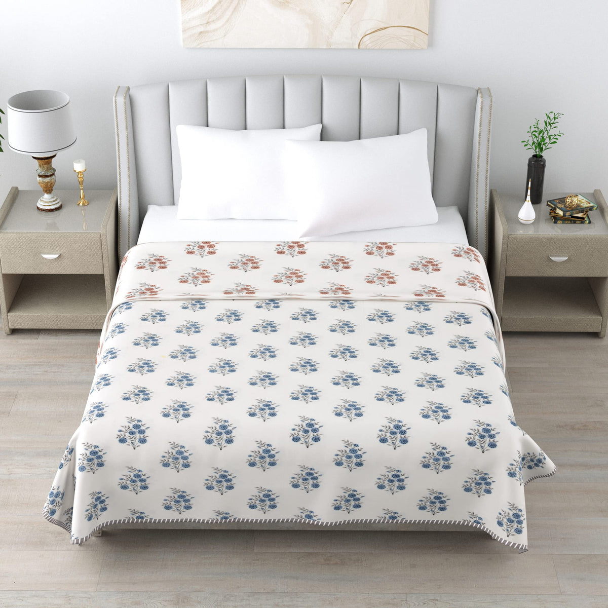 CHICERY Cotton Reversible Dohar/AC Blanket for Single Bed |All Weather Light Weight | Jaipuri Printed Floral Design | Pack of 1