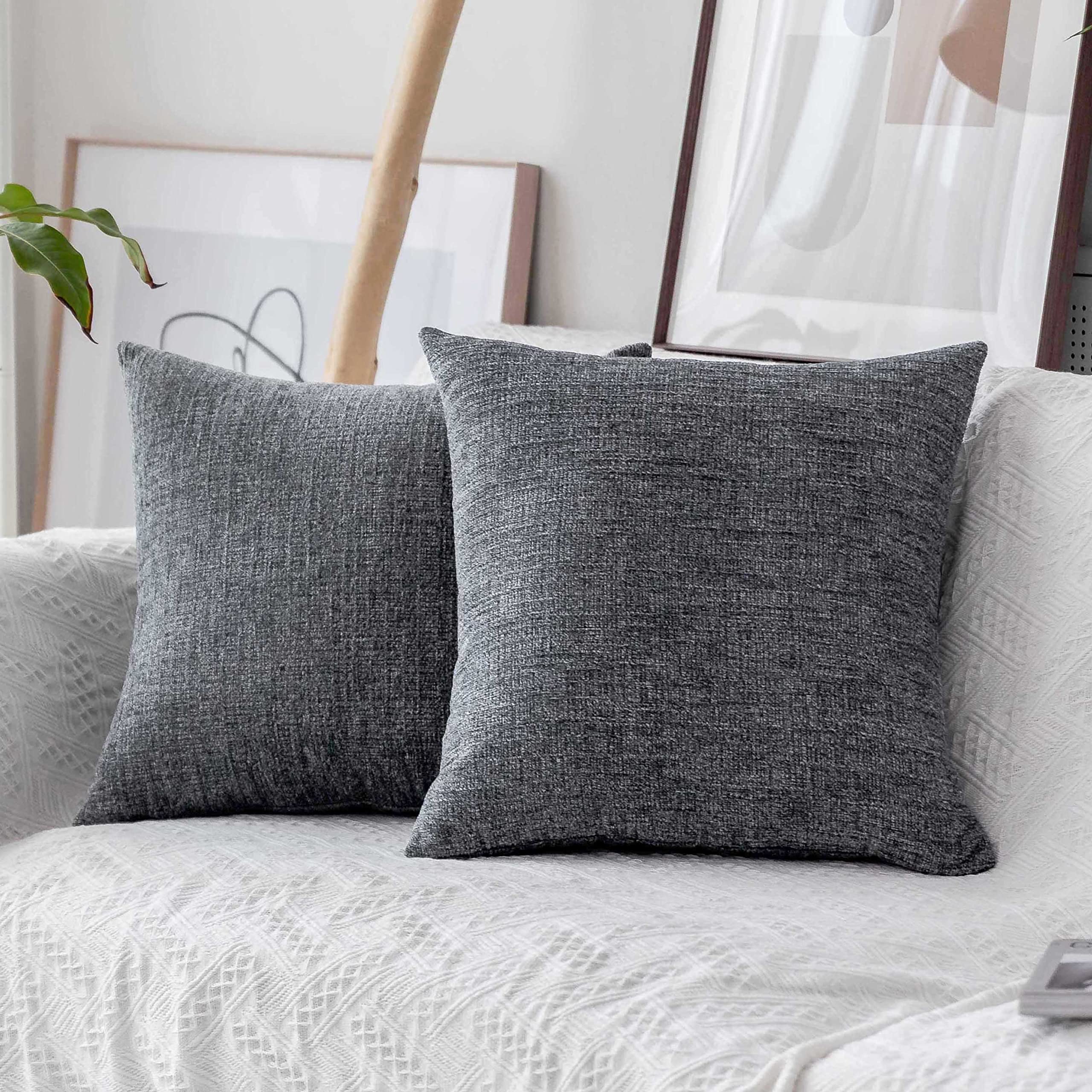 Home Brilliant Square Throw Pillows Cover Supersoft Chenille Velvet Plush Stripes Cushion Covers Decorative, 2 Packs, 18X18 Inch