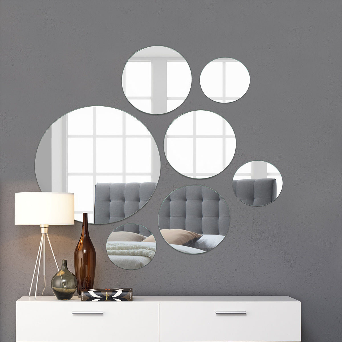 Light In The Dark Medium Round Mirror Wall Mounted Assorted Sizes (1x10A, 3x7A, 3x4A) - Set of 7 Round glass Mirrors Wall Decora