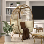 Yitahome Egg Chair Outdoor, 370Lbs Capacity Wicker Patio Basket Chair, All-Weather Oversized Stationary Egg Lounger Chair For Indoor Living Room Outside Balcony Backyard (Beige)