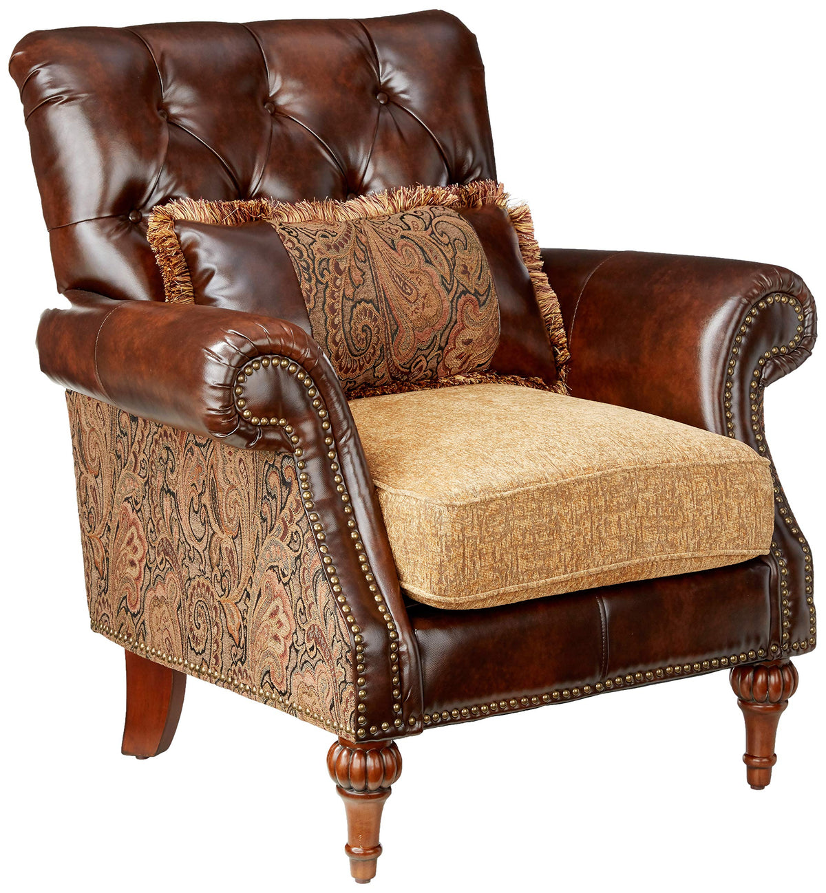 Acme Dreena Rolled Arm Upholstered Chair With 1 Pillow In Brown Faux Leather