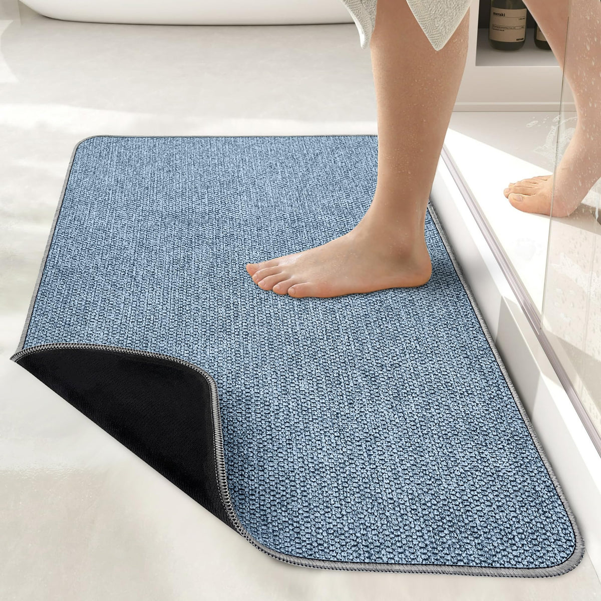 Bath Mat,Ultra Thin Bath Rugs,Rubber Bath Mats for Bathroom,Quick Dry,Non-Slip,Machine Washable,Fit Under Door,Super Absorbent B