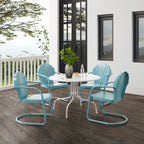 Crosley Furniture Tulip 5-Piece Outdoor Dining Set For 4, Retro Metal Round Patio Table And Chairs For Deck, Pastel Blue Satin