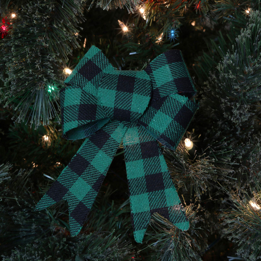 Iconikal Green And Black Gingham Decorative Holiday Decorative Bows, 5 X 7 Inches (Green Buffalo Plaid) 12-Pack