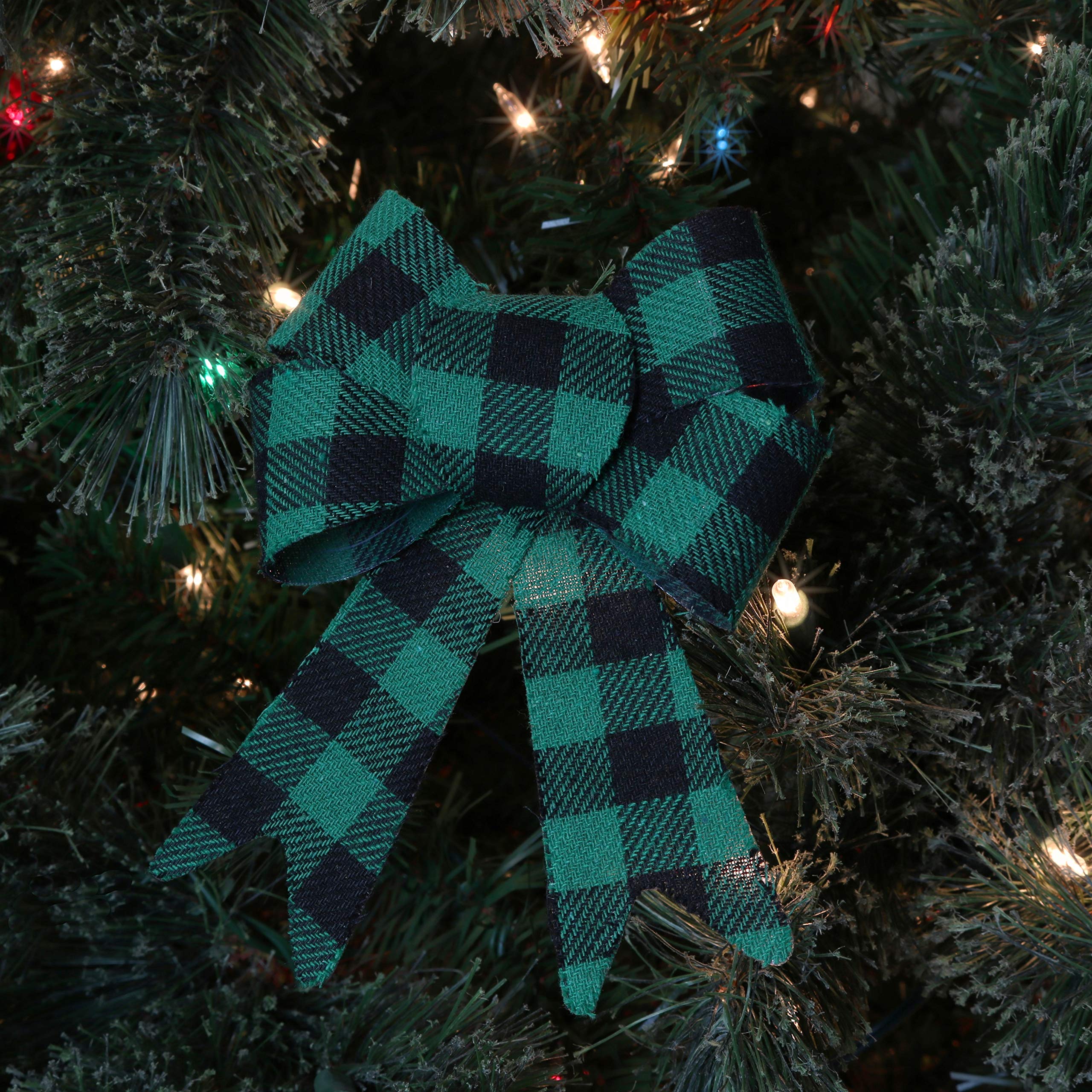 Iconikal Green And Black Gingham Decorative Holiday Decorative Bows, 5 X 7 Inches (Green Buffalo Plaid) 12-Pack