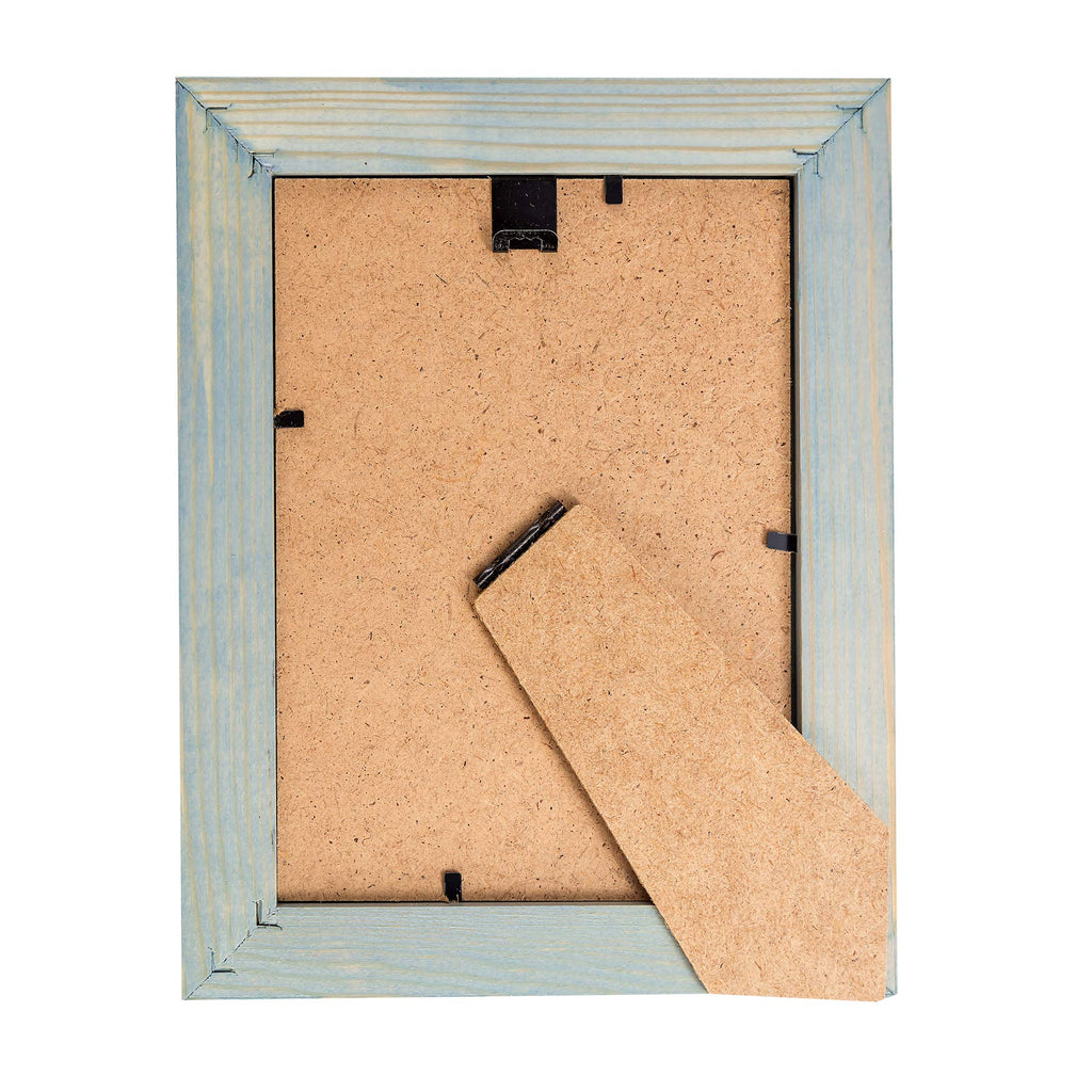 Rustic Wooden Picture Frame 8X10 - Blue Turquoise Set Of 2 - Natural Eco Solid Wood And High Definition Real Glass For Wall Moun