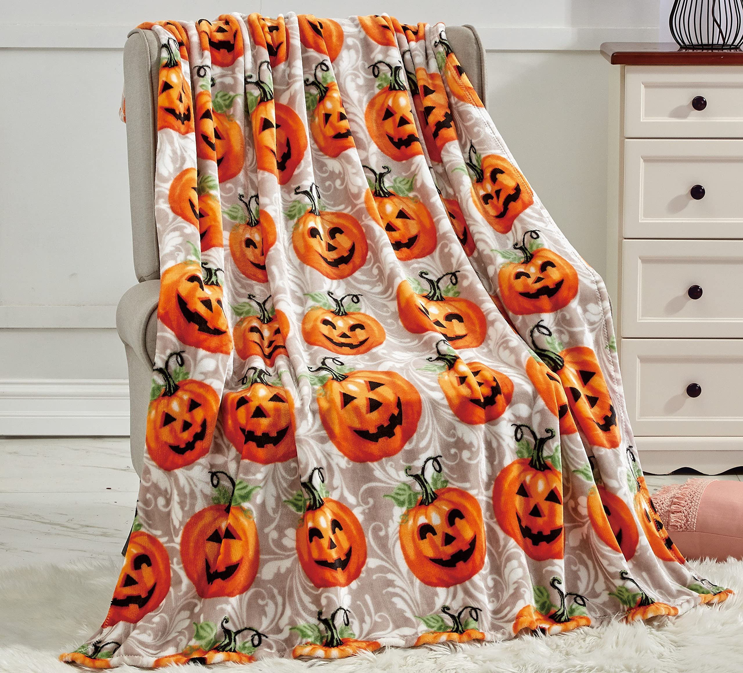 Faith, Hope, Love Home D  Cor Decor&More Happy Halloween Microplush Throw Blanket (50 X 60Inch) - Pumpkins