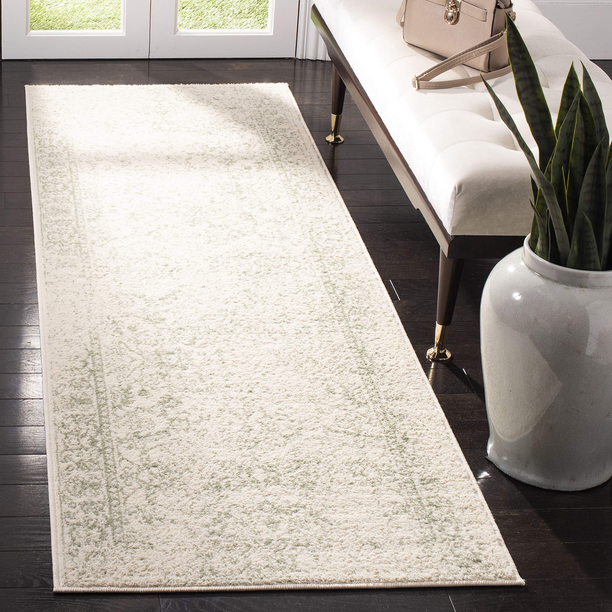 SAFAVIEH Adirondack Collection Runner Rug - 26 x 14, Ivory & Sage, Oriental Distressed Design, Non-Shedding & Easy Care, Ideal