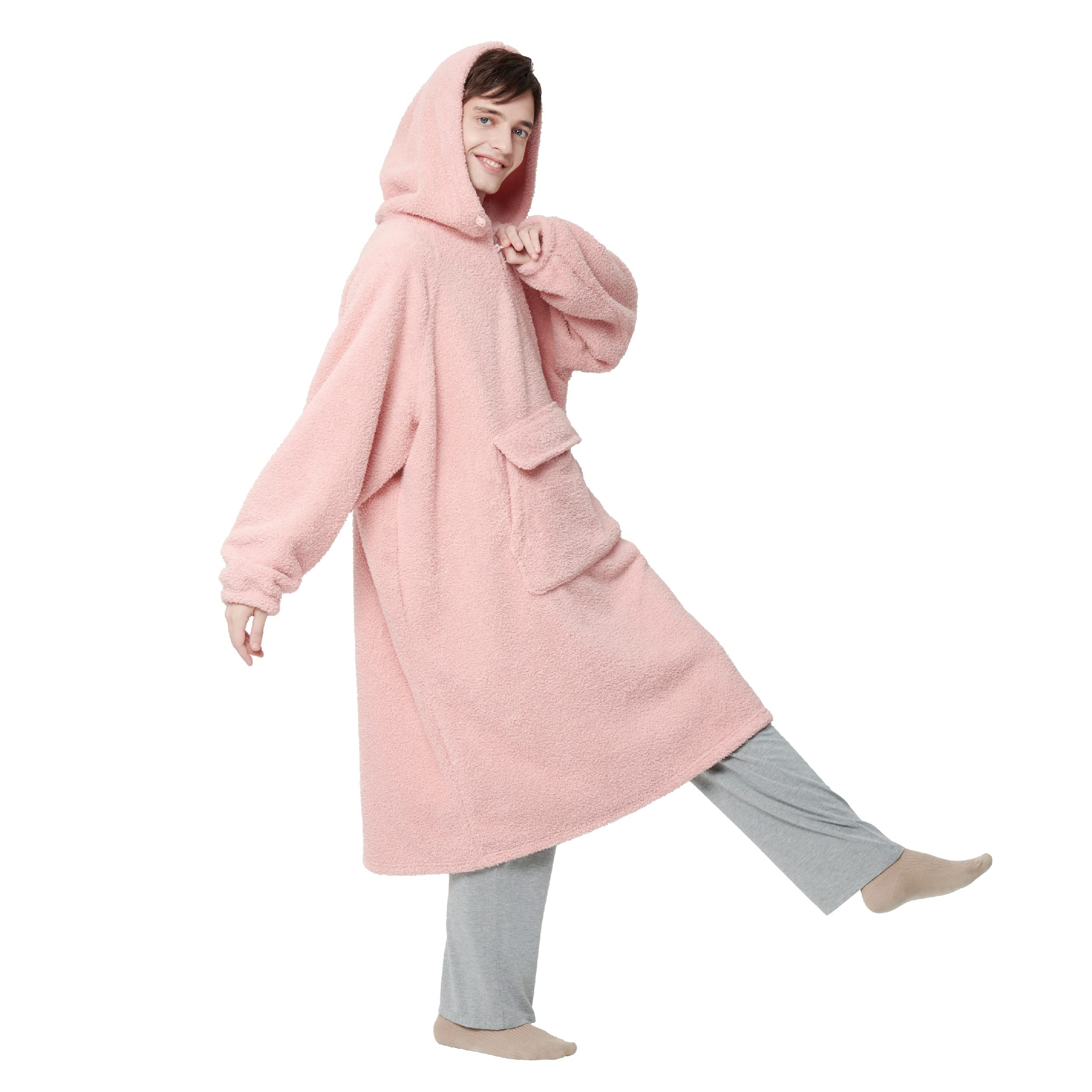 Bedsure Oversized Wearable Blanket Hoodie - Long Sherpa Fleece Hooded Blanket For Adult Women Men, Warm Cozy Big Blanket Sweatsh
