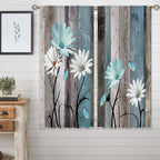 Laifzere Teal Farmhouse Daisy Curtains, Wooden Flower Window Curtains 29X63 Inch For Bedroom Living Room Decor, Rustic Floral Bu