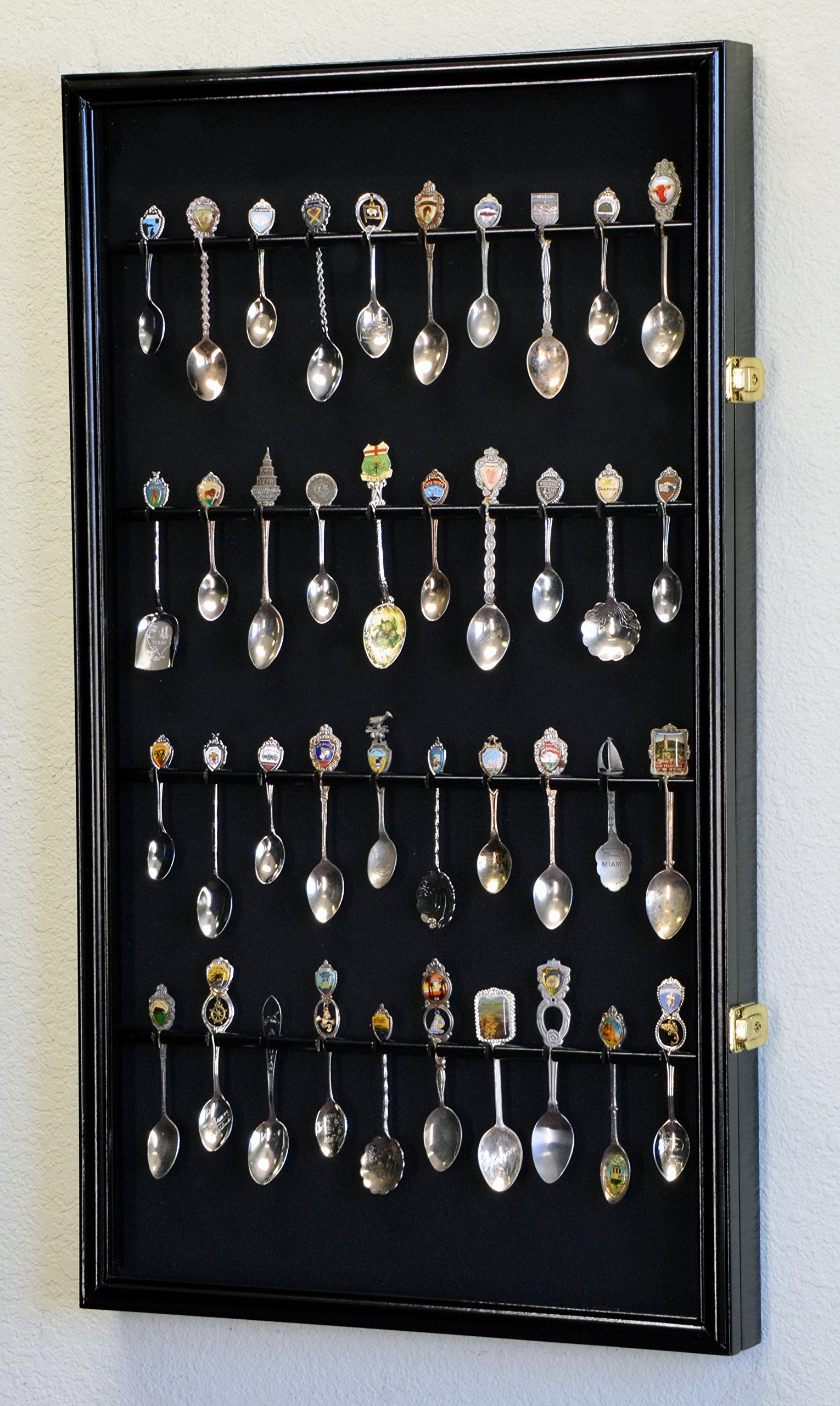 40 Larger Spoon Display Case Cabinet Wall Mount Rack Holder w/98% UV Protection Lockable, Black