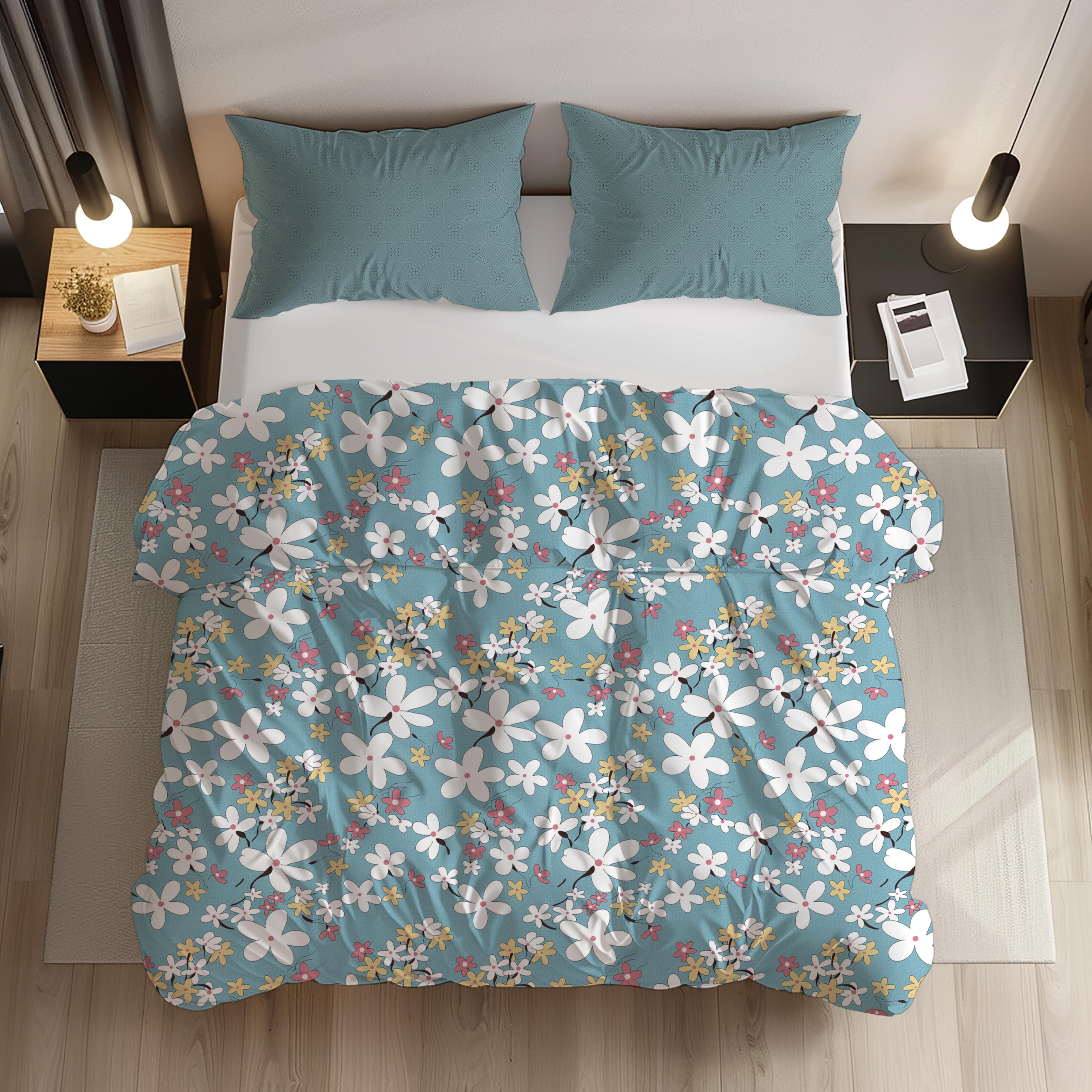 Loomlyfe All Season 220 Gsm King Size Double Bed Ac Comforter/Blanket/Duvet For All Seasons/Weathers  Pack Of 1  Skyblueflower