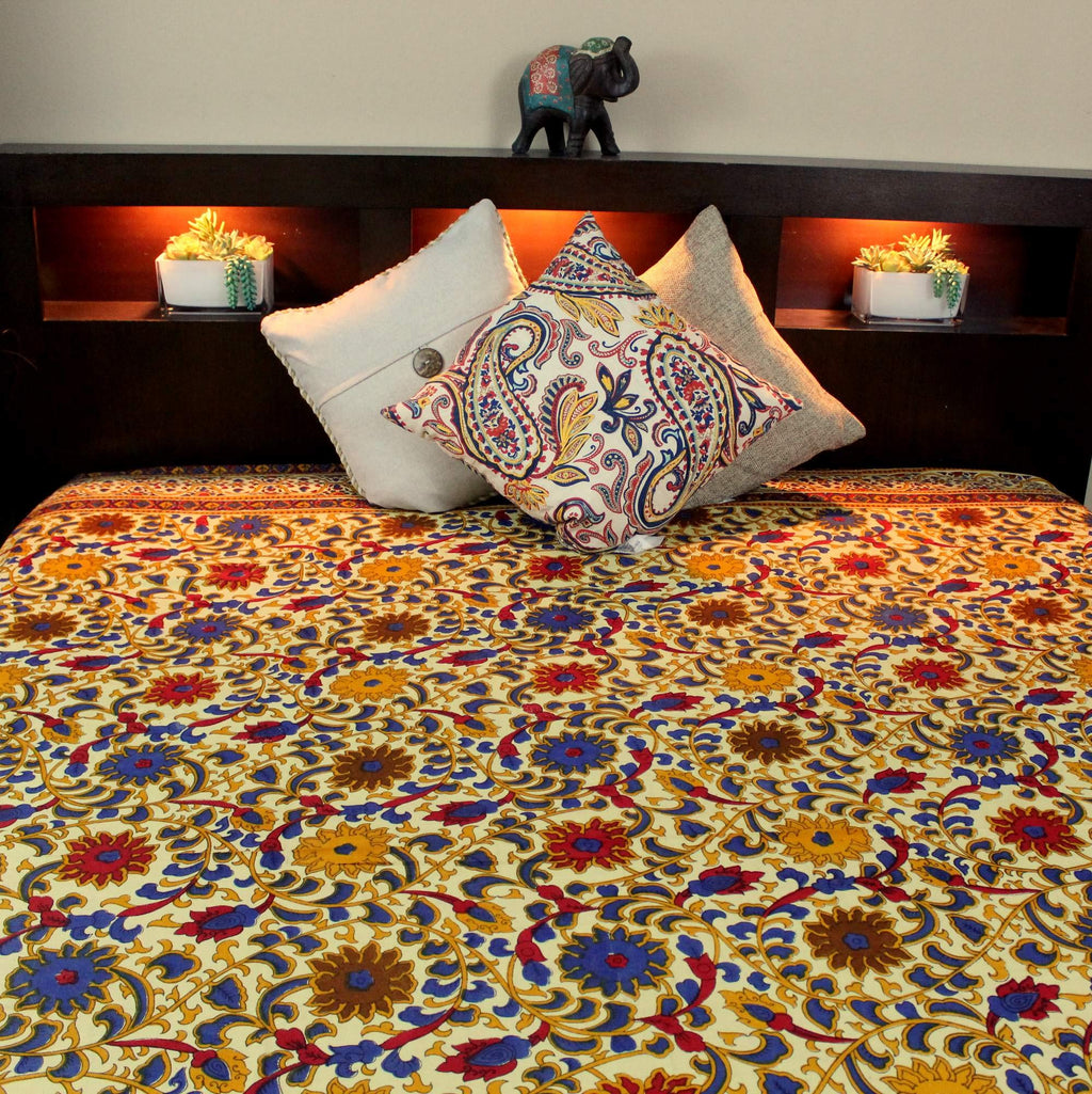 Indian Bedspread Cotton Sunflower Print