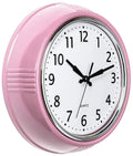 Bernhard Products Retro Wall Clock 12 Inch Pink Kitchen 50s Vintage Design Round Silent Non Ticking Battery Operated Quality Qu