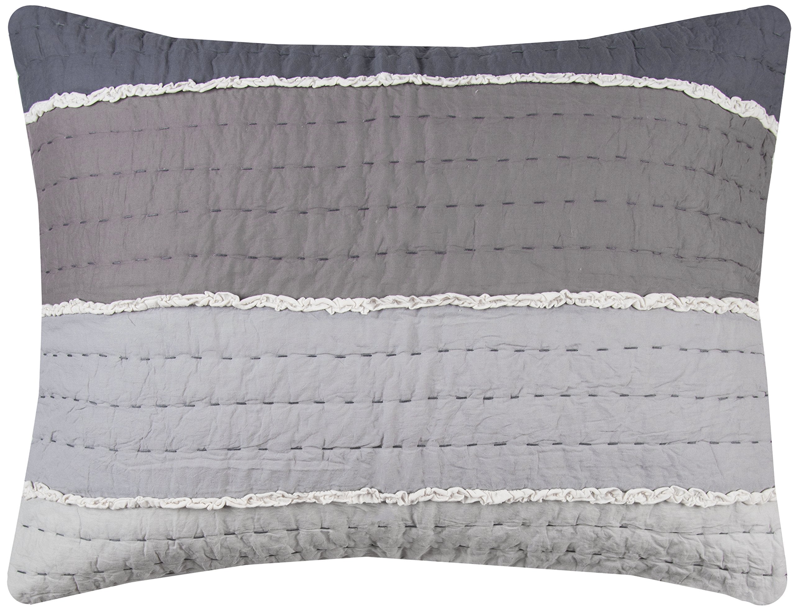Rizzy Home | BQ4195 | Standard Sham | 20"x26" Gray/White/Nuetral Stripe