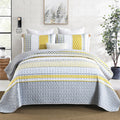 DJY Yellow Quilt Set Queen Size, Boho Yellow Grey Striped Bedspread Coverlet Set Soft Microfiber Patchwork Quilt Bedding Set 3 P