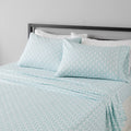 Amazon Basics Lightweight Super Soft Easy Care Microfiber 4 Piece Bed Sheet Set With 14    Deep Pockets, King, Aqua Fern, Printe