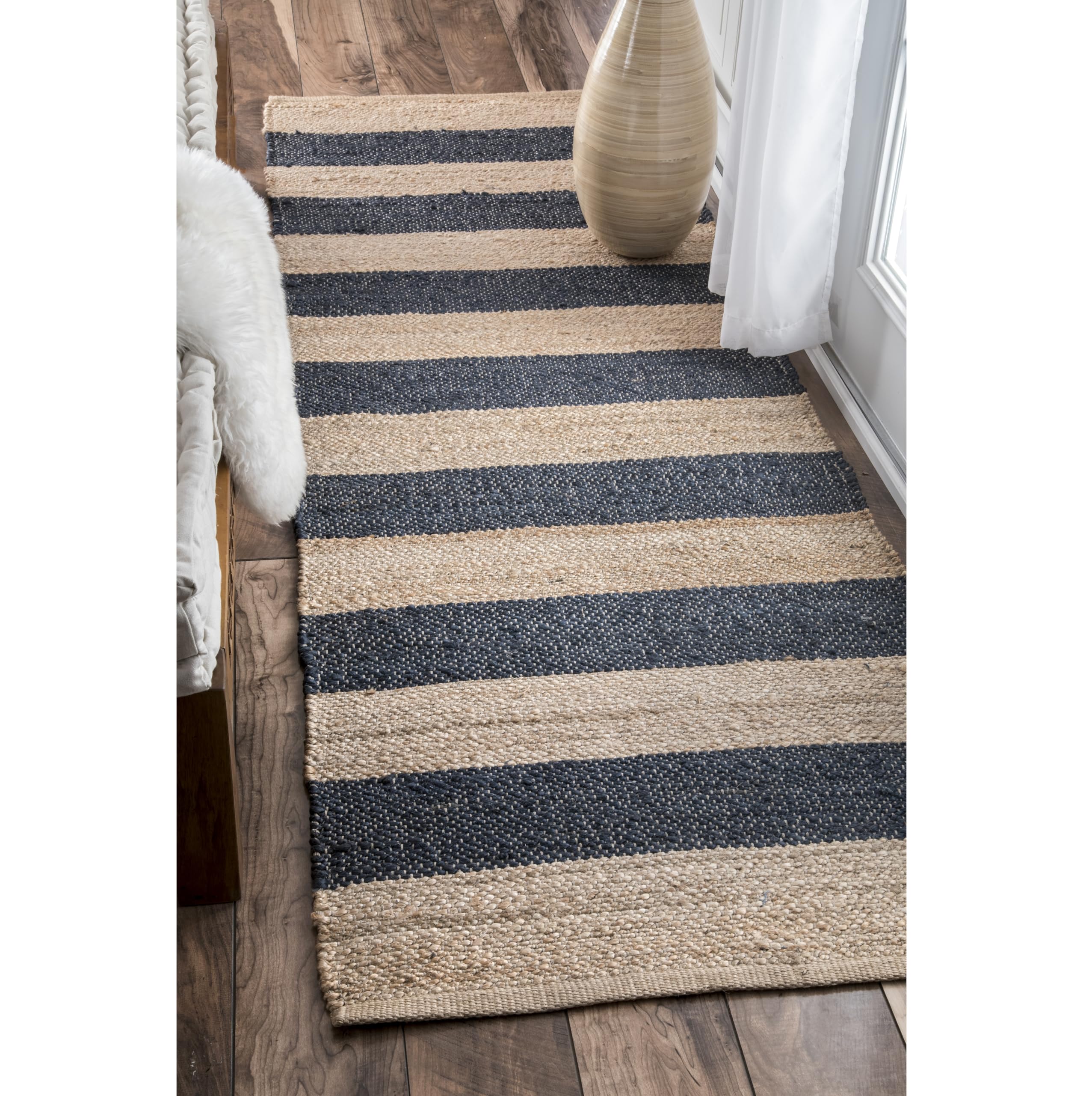 nuLOOM Alisia Flatweave Striped Jute Runner Rug, 2 6 x 6, Off-white