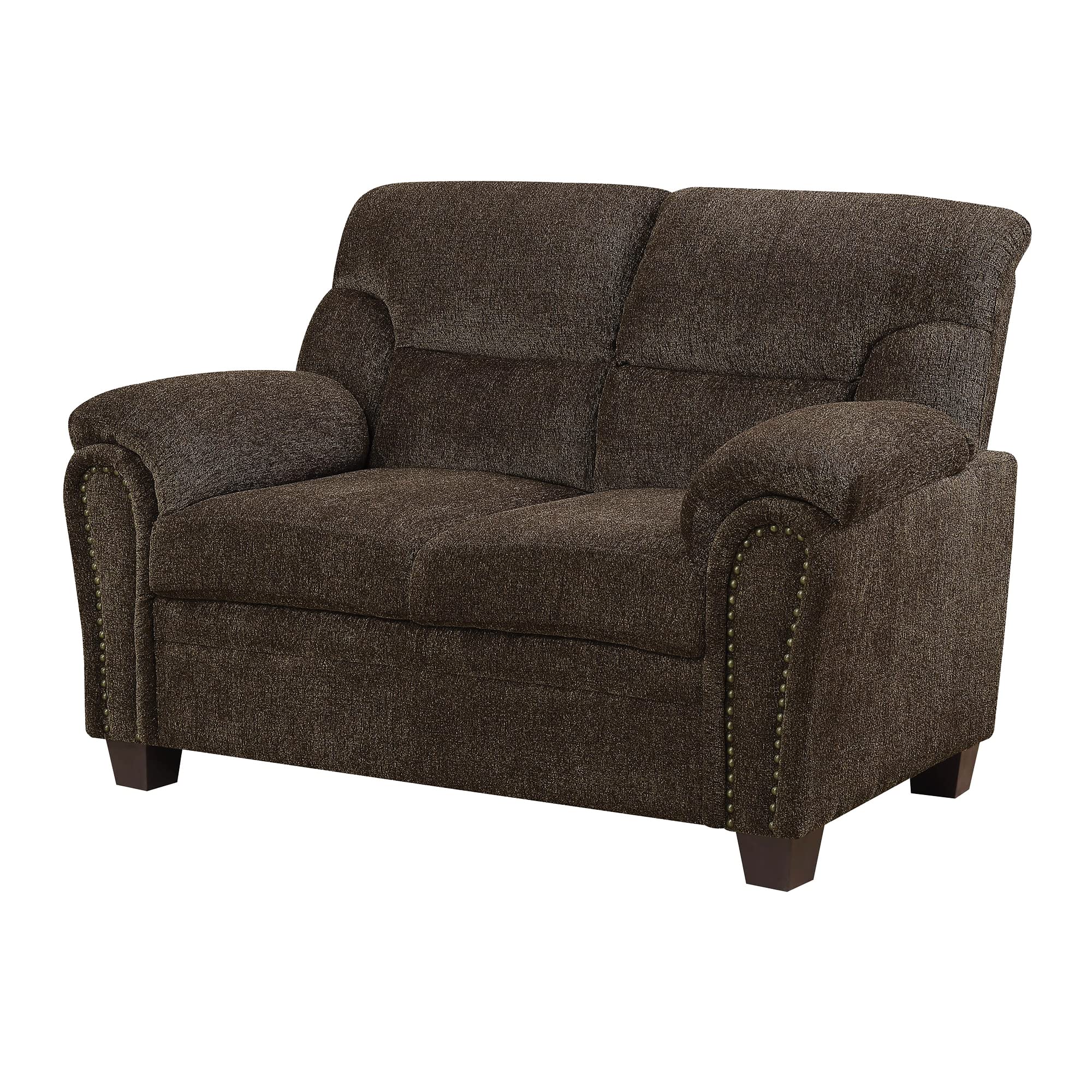 Benjara Benzara Fabric Upholstered Loveseat with Tufted Nail Head Trims, Brown