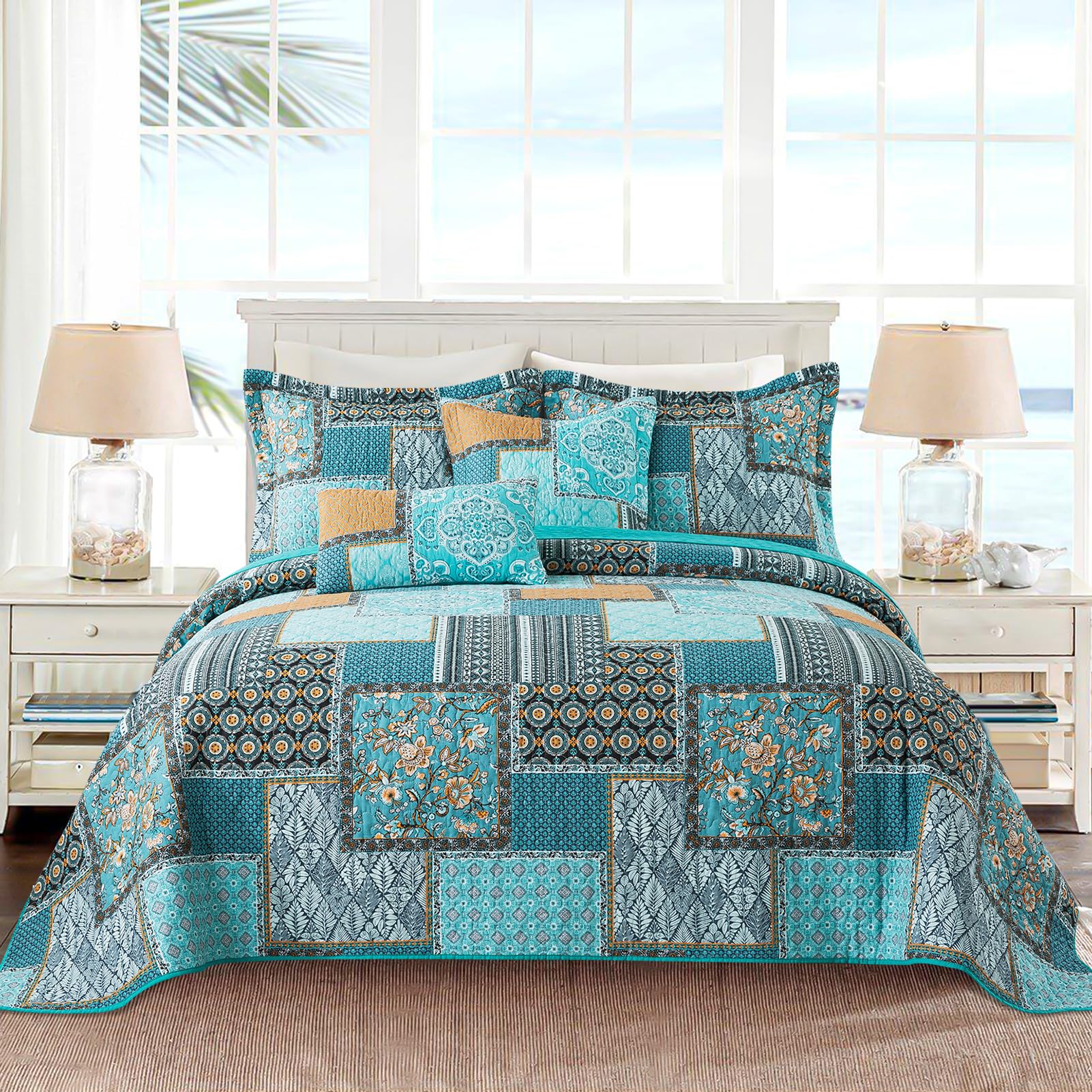 Vaputar Oversized King Size Quilt Bedding Set - Cotton California King Size Bedspreads (108 * 118 In) - Lightweight Floral Quilt