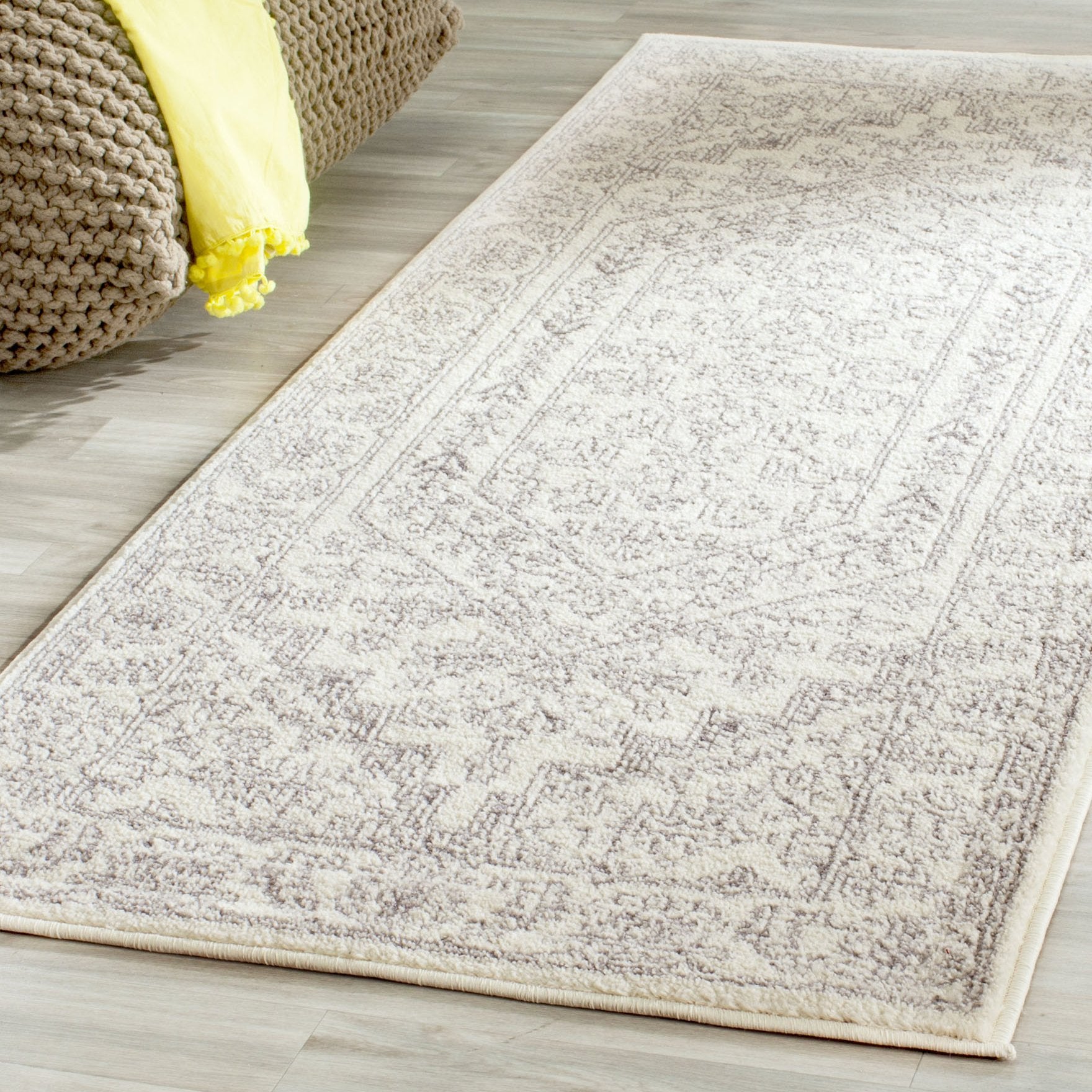 SAFAVIEH Adirondack Collection Runner Rug - 26 x 20, Ivory & Silver, Oriental Medallion Design, Non-Shedding & Easy Care, Idea